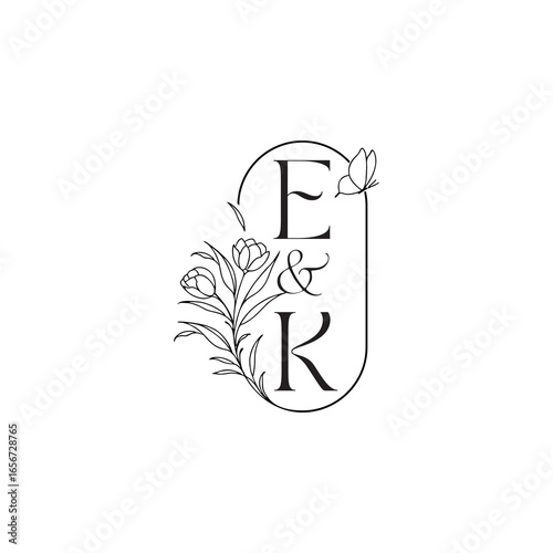 wedding initial concept alphabet EK luxury minimalist logo design caligraphic style monogram letter