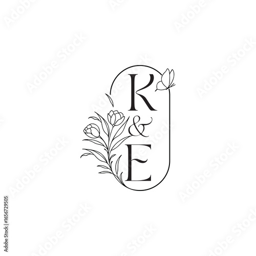 wedding initial concept alphabet caligraphic style monogram letter luxury minimalist logo design KE