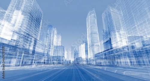 Perspective view of city buildings