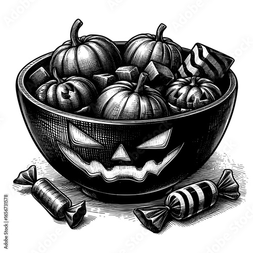 Halloween pumpkins in black-and-white style for festive decor