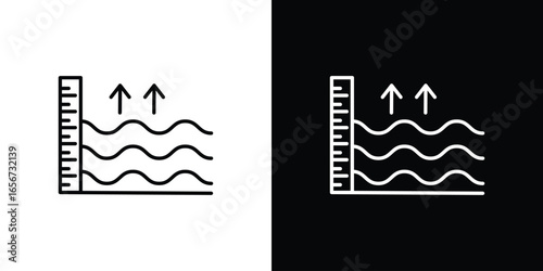 Water Level Rising Icon with Ruler, Isolated on White Background