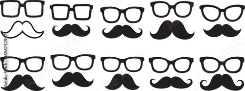 Glasses and mustache silhouettes for photo booth props, glasses, eyeglasses, spectacles, mustache, moustache, facial hair, prop, photo booth, party, fun, funny, silly, retro, vintage, hipster, style, 