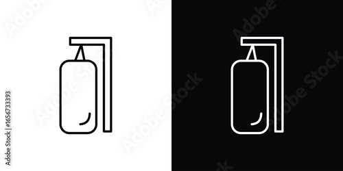 Punching Bag Icon in Line Art with White and Black Backgrounds