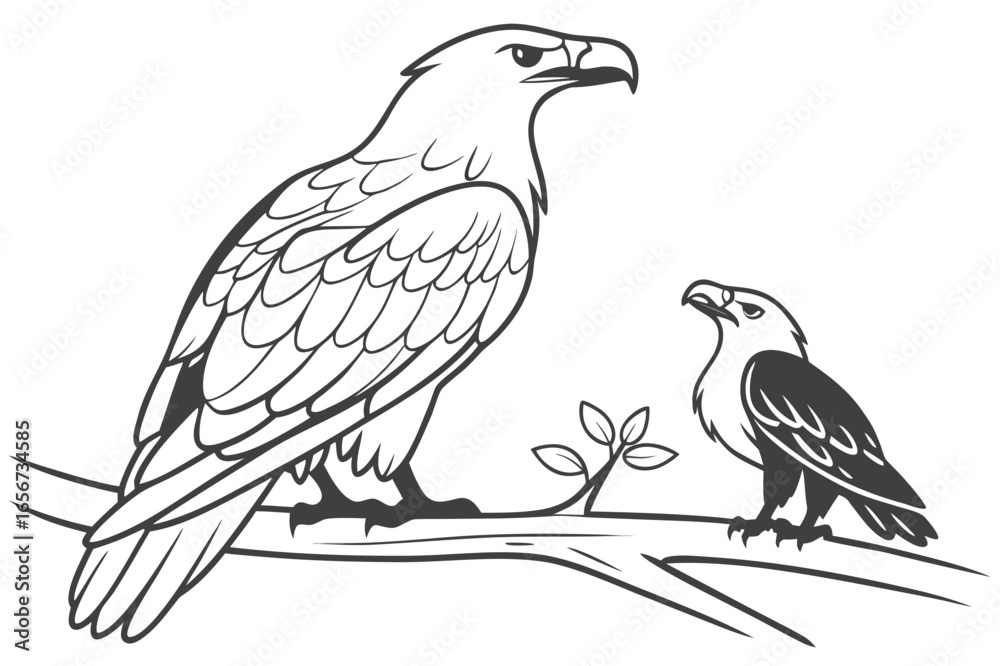 Fototapeta premium Hiker and Bird: A Serene Nature Vector Illustration