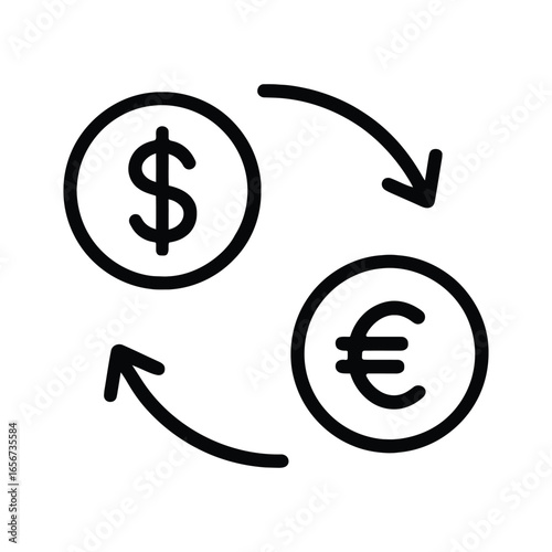 Currency Exchange Line Icon. Dollar and Euro Money Transfer Symbol for Finance, Forex, and Banking. Simple Outline Vector.