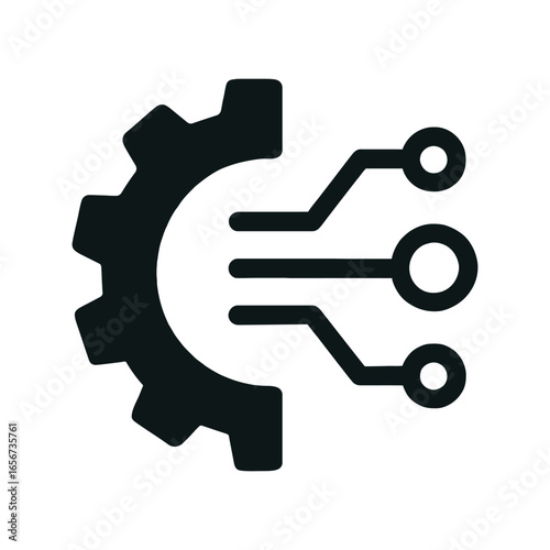 Digital Technology and Automation Icon. Gear with Circuit Symbol for Engineering, Industry, and Manufacturing. Simple Vector Glyph.