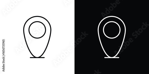 Location Pin Icon in Line Art Style, Isolated on White and Black Backgrounds