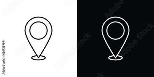 Location Pin Icon in Line Art Style, Isolated on White and Black Backgrounds