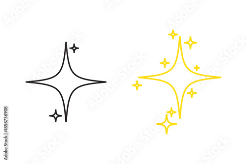 Star icon collection. Different star shapes. yellow and black twinkle star shape. Magic light Glint Flash effect. Vector illustration.