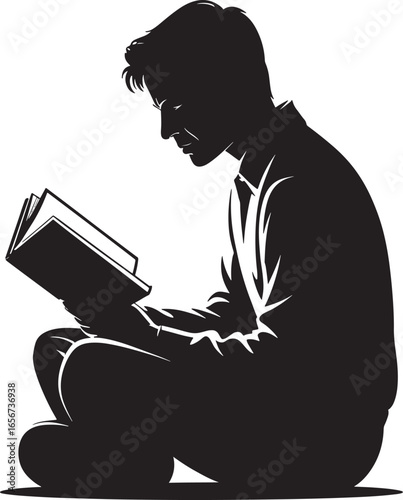 a man reading a book while sitting cross legged silhouette royalty free stock photos premium quality