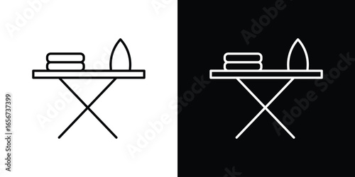 Ironing Board with Iron and Clothes, Isolated on White Background