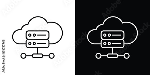 Cloud Server Icon in Line Art with White and Black Backgrounds