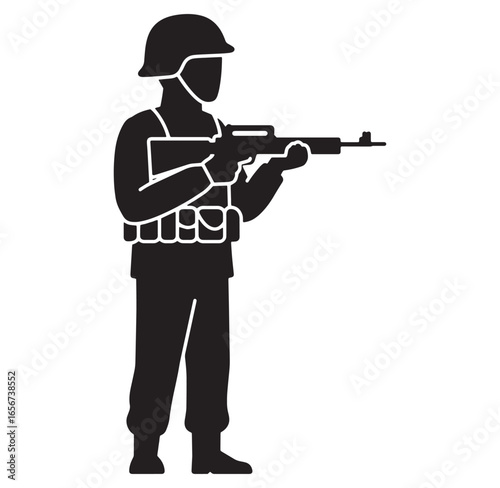 Silhouette of a military soldier holding a rifle vector illustration on white background