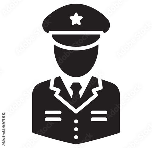 Silhouette of a policeman in uniform representing authority and law enforcement in simple design