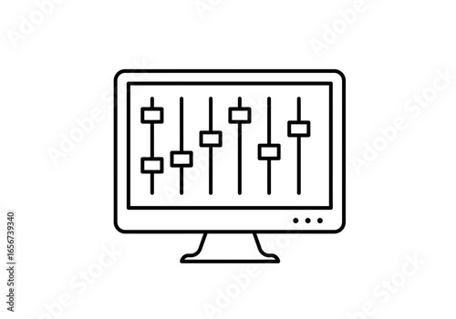 Settings Control Panel Icon | Equalizer Monitor Symbol | Audio Mixing Graphic | System Configuration Vector | Sound Adjustment User Interface Illustration