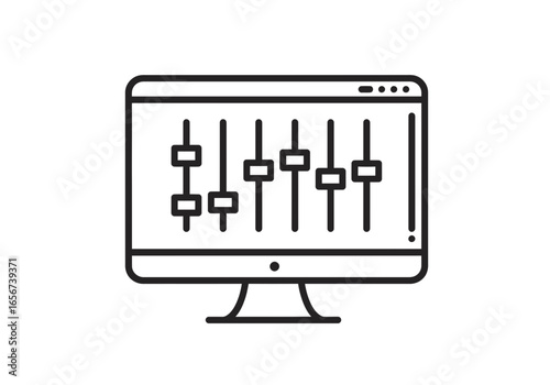 Settings Control Panel Icon | Equalizer Monitor Symbol | Audio Mixing Graphic | System Configuration Vector | Sound Adjustment User Interface Illustration