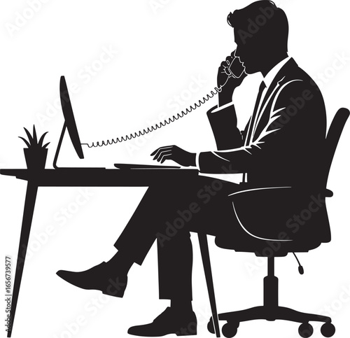 Businessman talking on phone at desk silhouette royalty free stock photos premium quality