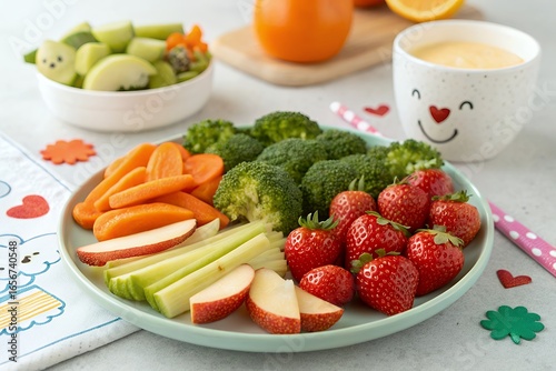 Fototapeta Naklejka Na Ścianę i Meble -  Healthy kids snack platter with fruits and vegetables