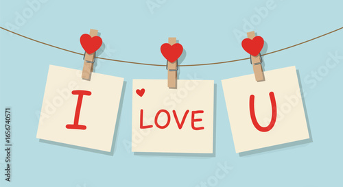 I love you hearts notes on clothesline