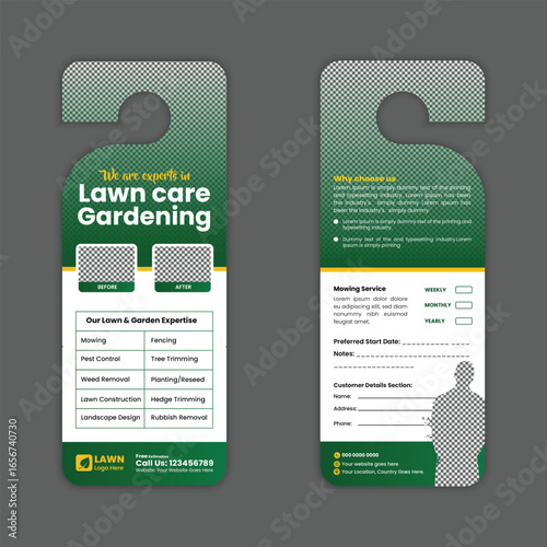  Lawn mowing and gardening, yard care, door hanger template, grass cutting, and Lawn Maintenance door hanger template layout