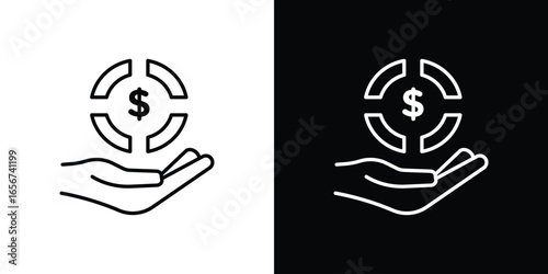 Dollar Sign in Hand Icon with Circular Graphic, Isolated on White Background