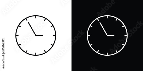 Clock Icon Showing Time, Isolated on White and Black Backgrounds
