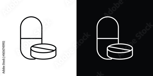 Pill and Capsule Icon, Isolated on White Background
