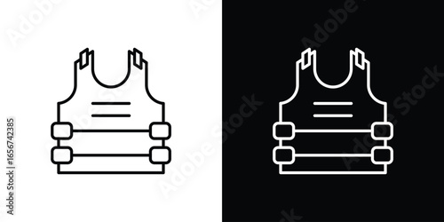 Bulletproof Vest Icon in Line Art with White and Black Backgrounds