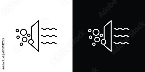 Air Filter Icon in Line Art with White and Black Backgrounds