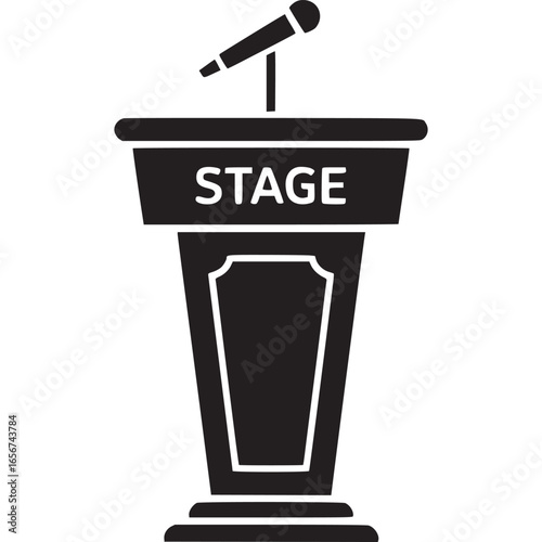 Illustration of a stage podium with a microphone under a spotlight, perfect for public speaking events