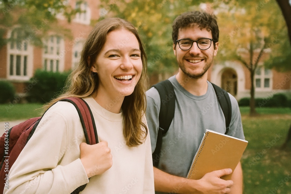 Happy students enjoying campus life. Happy students enjoying campus life.