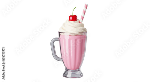 Delicious Pink Milkshake with Whipped Cream and a Cherry A Refreshing Treat