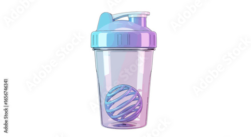 Clear Plastic Shaker Bottle with Blue and Purple Gradient Lid for Mixing Drinks