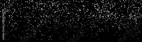 Realistic falling snow or snowflakes pattern isolated on black background with copy space. Vector Christmas border.