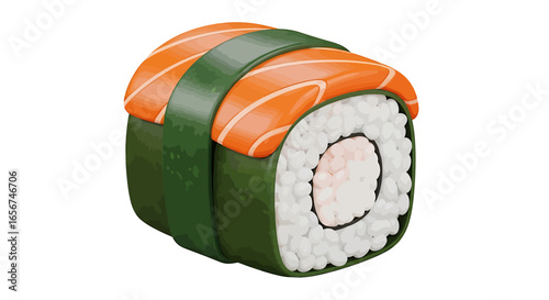 Vibrant cartoon salmon sushi roll, an AI-enhanced culinary delight, perfectly presented for a modern digital aesthetic.