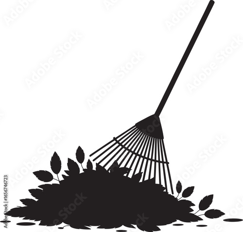 rake gathering fallen autumn leaves silhouette royalty free stock photos premium quality