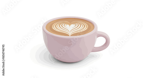 Isolated vector illustration of a pastel pink coffee cup with creamy heart-shaped latte art on a white background