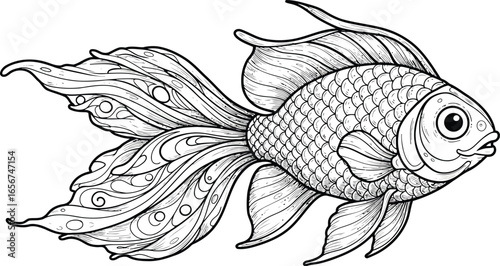 Ornate goldfish illustration line art
