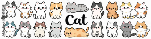 Adorable Cartoon Cats Collection Kawaii Style Illustration