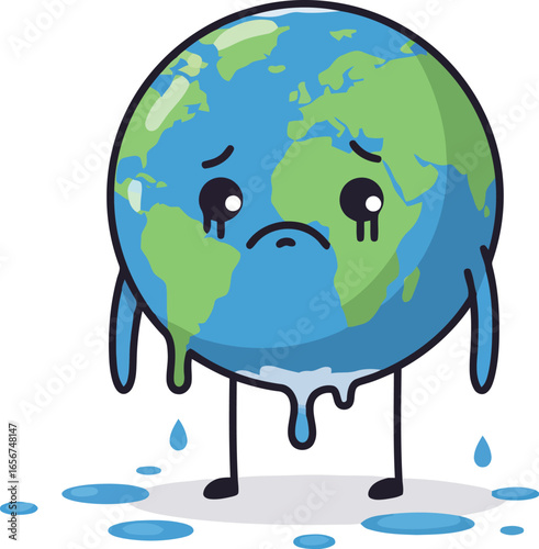 Sad melting earth character crying climate change