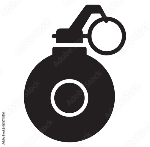 Silhouette illustration of a hand grenade symbol representing military conflict and weaponry
