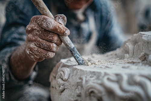 Close-up of a stone carver working