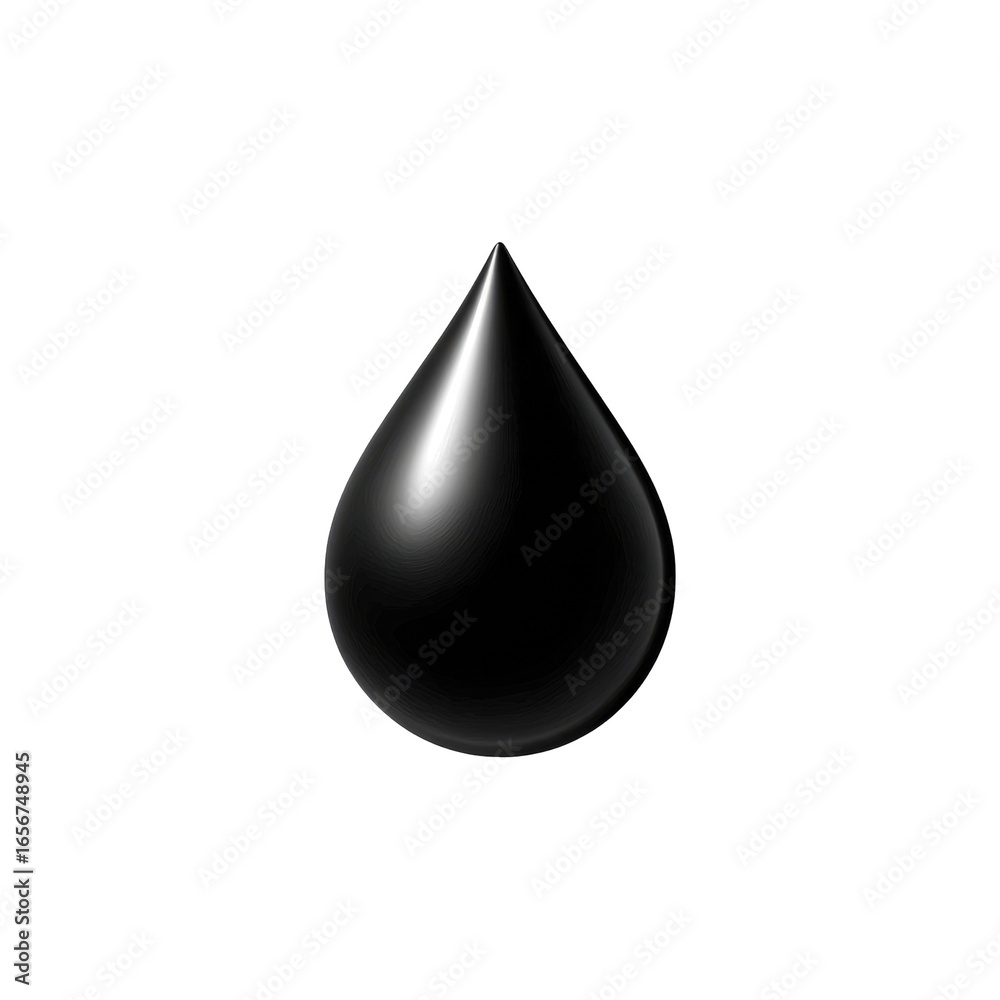 Fototapeta premium Dark, glossy black drop, isolated on black