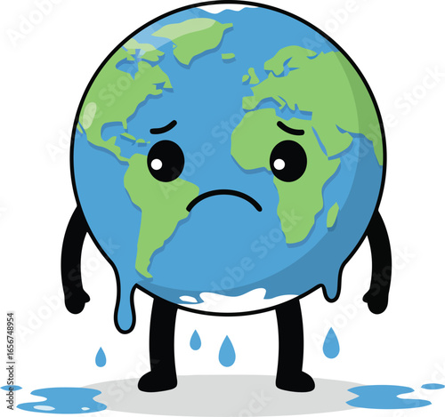 Sad melting earth character climate change concept