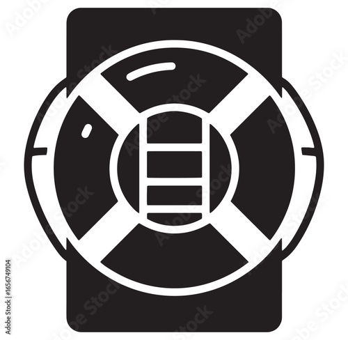 Simple black and white lifebuoy illustration depicting safety and protection concept