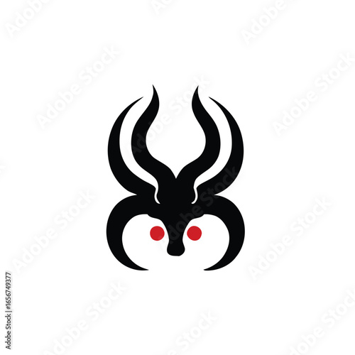 Black horned creature red eyes horns