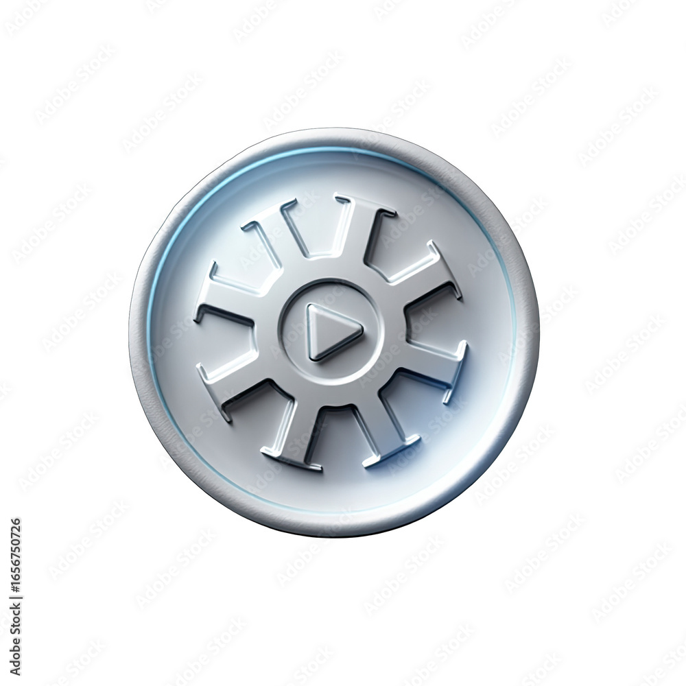 Obraz premium Gray metallic circular symbol with play button.