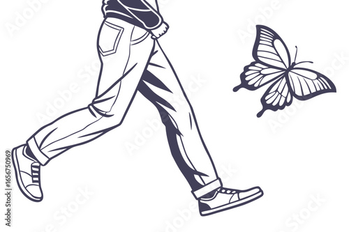  Man walks past a butterfly – printable streetwear design