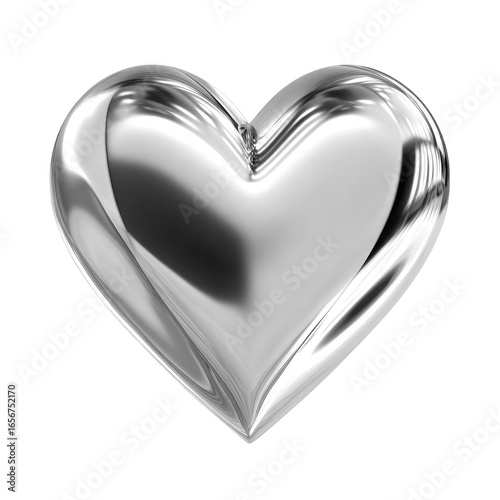 A polished, metallic silver heart