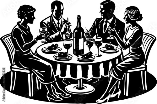 Elegant Black and White Dinner Party Art